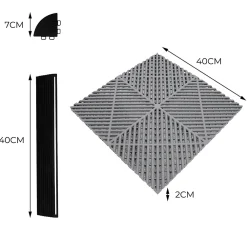 MonsterShop Carrelage de Sol Ventilé Pour Garage Avec Bordure (165 x Gris & 60 Noir)- Dalle Pvc Garage