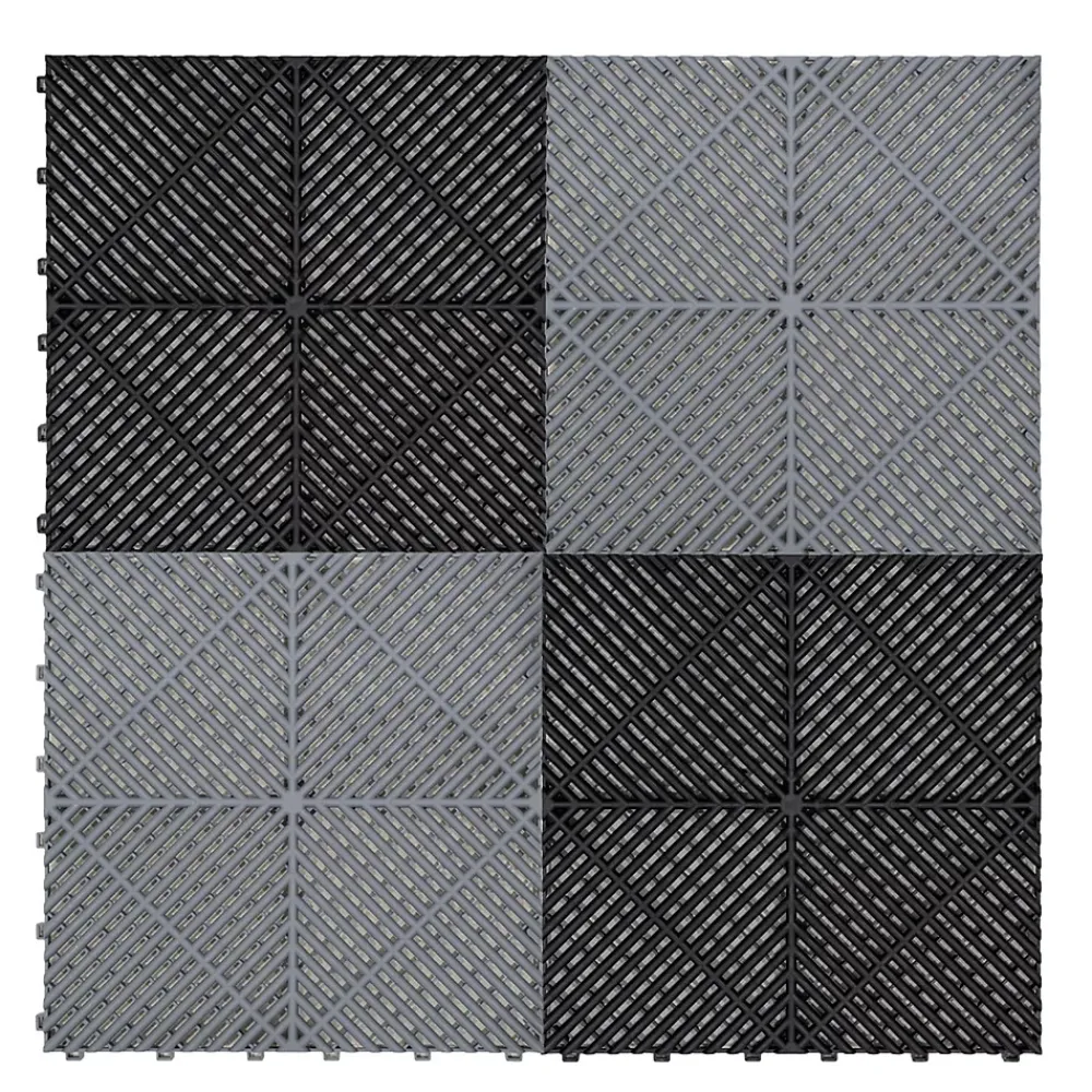MonsterShop Dalle Pvc Garage<Carrelage de Sol Ventilé Pour Garage Avec Bordure (90 x Gris & 30 Noir)