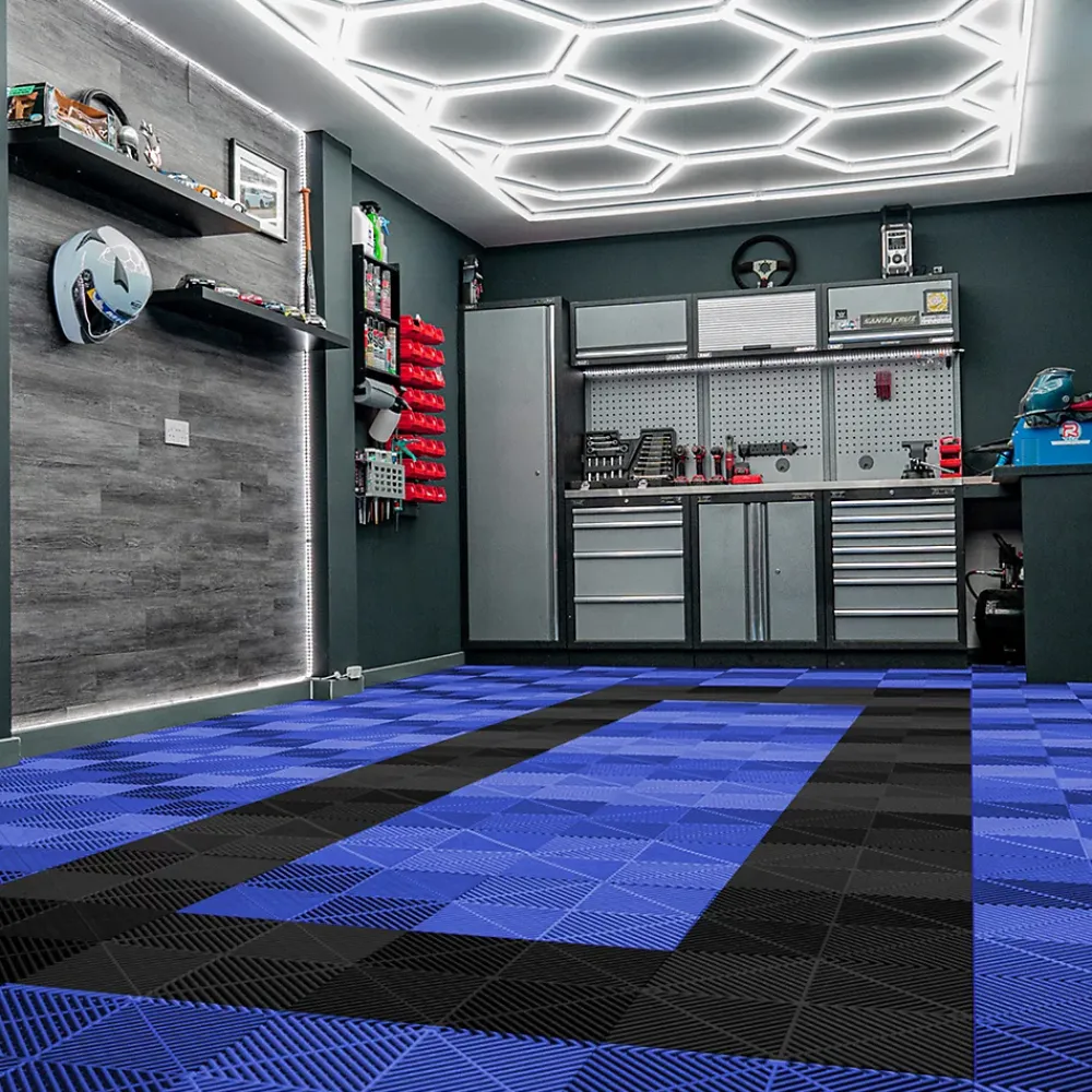 MonsterShop Carrelage de Sol Ventilé Pour Garage Avec Bordure (90 x Bleu & 30 Noir)- Dalle Pvc Garage