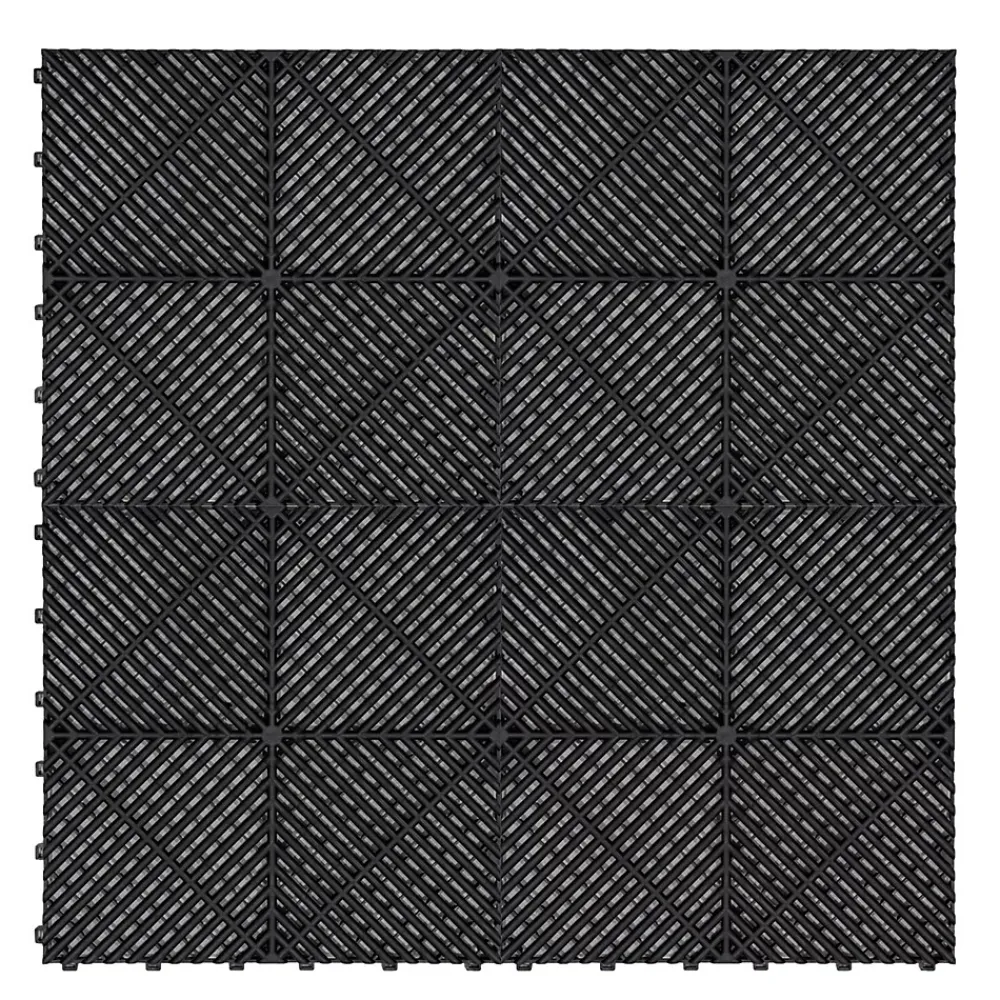 MonsterShop Carrelage de Sol Ventilé Pour Garage x 120 Avec Bordure (Noir)- Dalle Pvc Garage