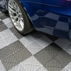 MonsterShop Dalle Pvc Garage<Carrelage de Sol Ventilé Pour Garage Avec Bordure (60 x Noir & 60 Gris)