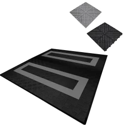 MonsterShop Carrelage de Sol Ventilé Pour Garage Avec Bordure (165 x Noir & 60 Gris)- Dalle Pvc Garage