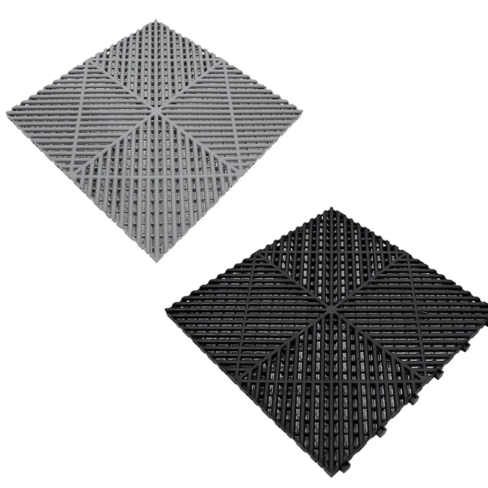 MonsterShop Carrelage de Sol Ventilé Pour Garage Avec Bordure (165 x Noir & 60 Gris)- Dalle Pvc Garage