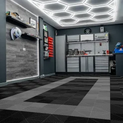 MonsterShop Carrelage de Sol Ventilé Pour Garage Avec Bordure (165 x Noir & 60 Gris)- Dalle Pvc Garage