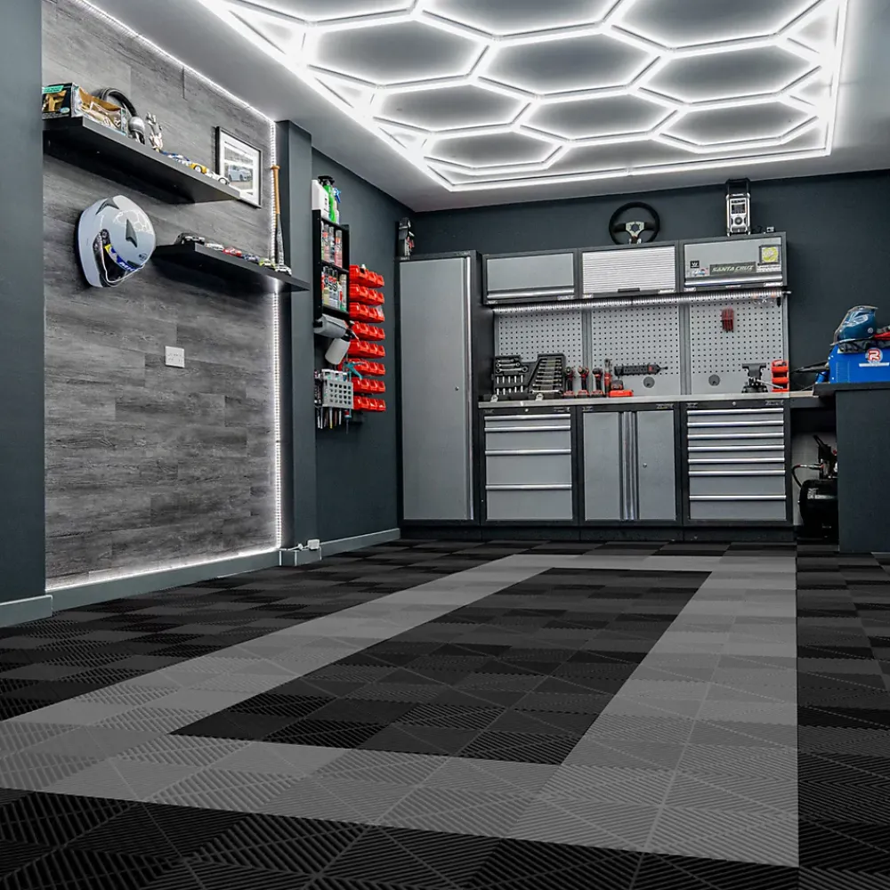 MonsterShop Carrelage de Sol Ventilé Pour Garage Avec Bordure (165 x Noir & 60 Gris)- Dalle Pvc Garage