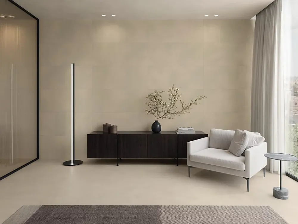 Ro'Ma Carrelage Carrelage effet Béton Beige Crème 120x50x0,85 cm Mat Cortivo - Mur intérieur (vendu par carton de 1,8 m²) -- Carrelage Mural Effet Béton