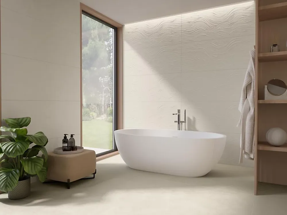 Ro'Ma Carrelage Carrelage Mural Effet Béton<Carrelage effet Béton 3D Blanc Crème Ocean 120x50x0,85 cm Mat Talvoro - Mur intérieur (vendu par carton de 1,8 m²) - RO'MA CARRELA