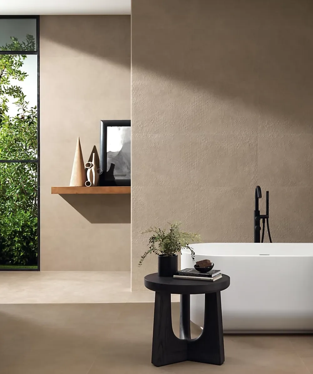 Ro'Ma Carrelage Carrelage Mural Effet Béton<Carrelage effet Béton 3D Brun Sable Moon 120x50x0,85 cm Mat Benzaro - Mur intérieur (vendu par carton de 1,8 m²) -