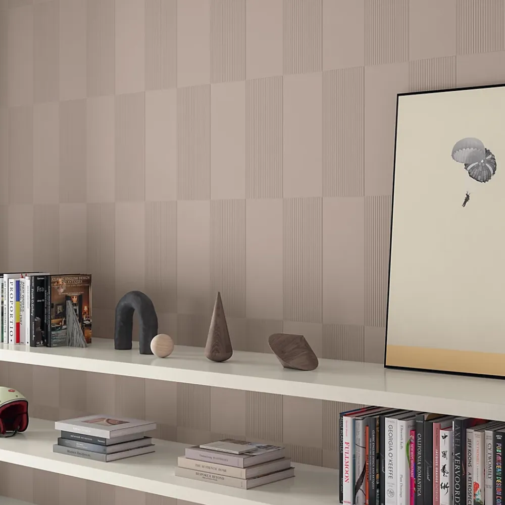 Ro'Ma Carrelage Carrelage effet Béton 3D Taupe Rosé Linea Mix 50x40x0,85 cm Mat Cortivo - Mur intérieur (vendu par carton de 1,2 m²) - RO'MA CARRE- Carrelage Mural Effet Béton