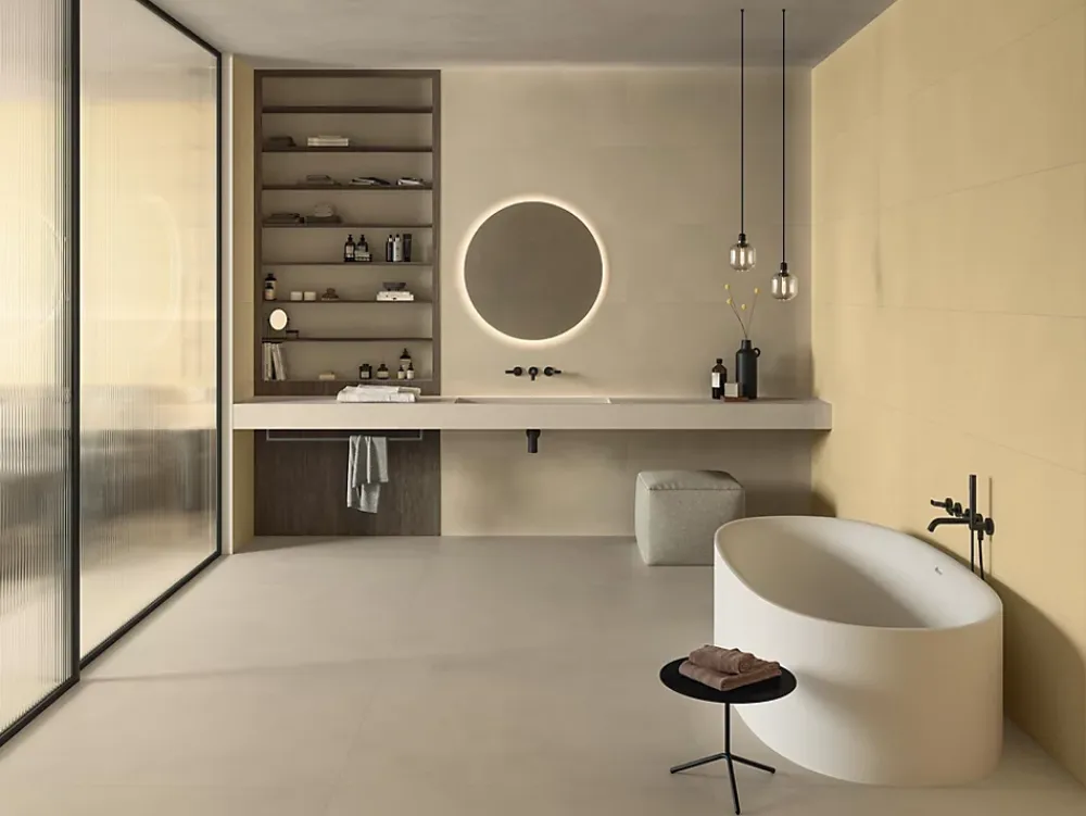 Ro'Ma Carrelage Carrelage Mural Effet Béton<Carrelage effet Béton Ocre Jaune 120x50x0,85 cm Mat Cortivo - Mur intérieur (vendu par carton de 1,8 m²) -