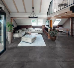 Allocarrelage Carrelage Effet Béton 80x80 Unika Carbon Noir Rectifié - Paquet de 1,28 m2- Carrelage Sol Effet Béton