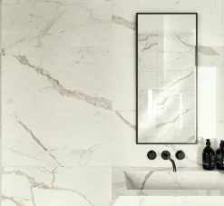 Ro'Ma Carrelage Carrelage Mural Pour Pièce À Vivre<Carrelage effet Marbre Blanc Calacatta Prima 80x40x0,85 cm Brillant Faventa - Mur intérieur (vendu par carton de 1,28 m²) - RO'MA