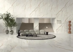 Ro'Ma Carrelage Carrelage effet Marbre Blanc Cristallo 240x120x0,9 cm Brillant Sorvella - Mur intérieur (vendu par carton de 2,88 m²) - RO'MA CARR- Carrelage Mural Effet Marbre