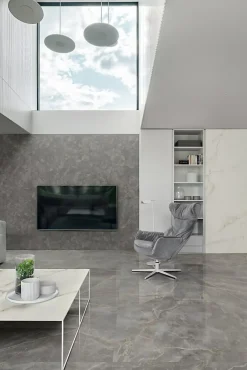 Ro'Ma Carrelage Carrelage effet Marbre Blanc Calacatta Divino 120x120x0,9 cm Silk Montira - Sol et mur intérieur (vendu par carton de 2,88 m²) - R- Carrelage Sol Effet Marbre