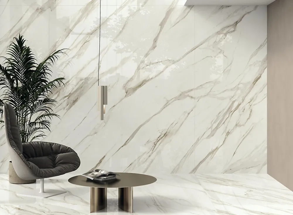 Ro'Ma Carrelage Carrelage effet Marbre Blanc Calacatta Sublime 278x120x0,6 cm Brillant Orsiano - Mur intérieur (vendu par carton de 3,336 m²) - RO- Carrelage Mural Effet Marbre