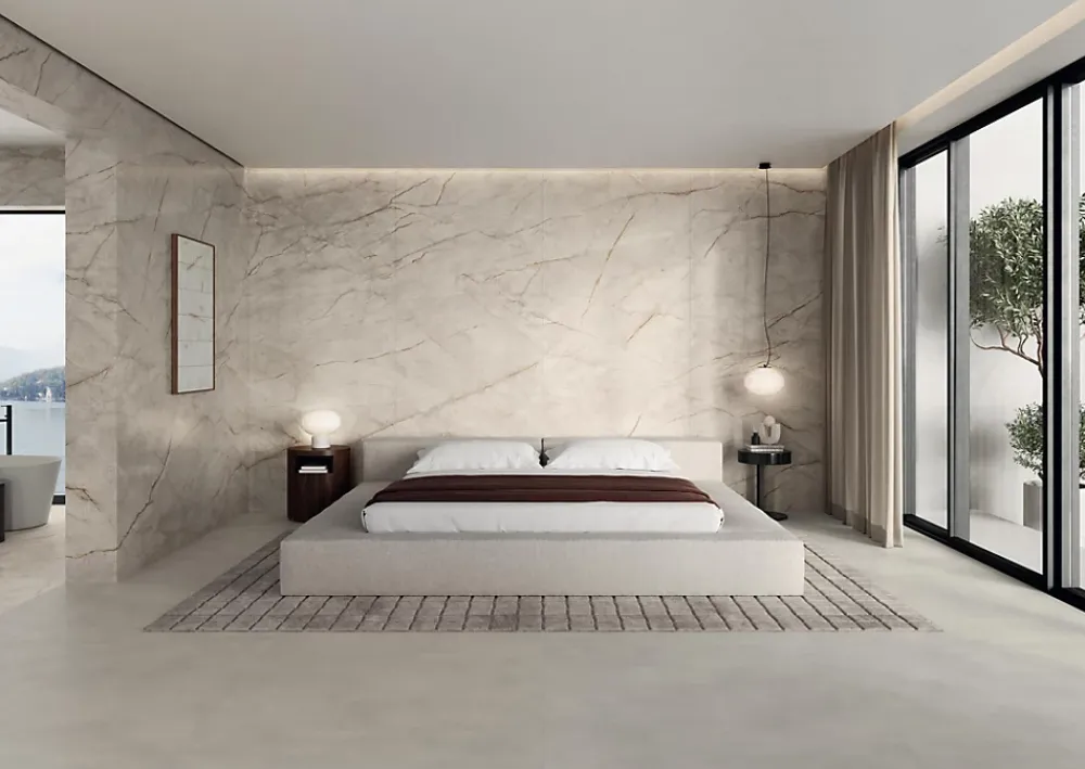 Ro'Ma Carrelage Carrelage effet Marbre Blanc Himalaya 278x120x0,6 cm Silk Sorvella - Mur intérieur (vendu par carton de 3,336 m²) - RO'MA CARRELAG- Carrelage Mural Effet Marbre