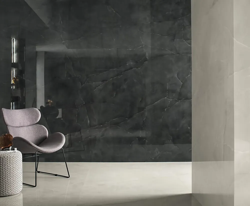 Ro'Ma Carrelage Carrelage effet Onyx Noir Obsidienne 278x120x0,6 cm Brillant Nerolio - Mur intérieur (vendu par carton de 3,336 m²) - RO'MA CARREL- Carrelage Mural Effet Pierre