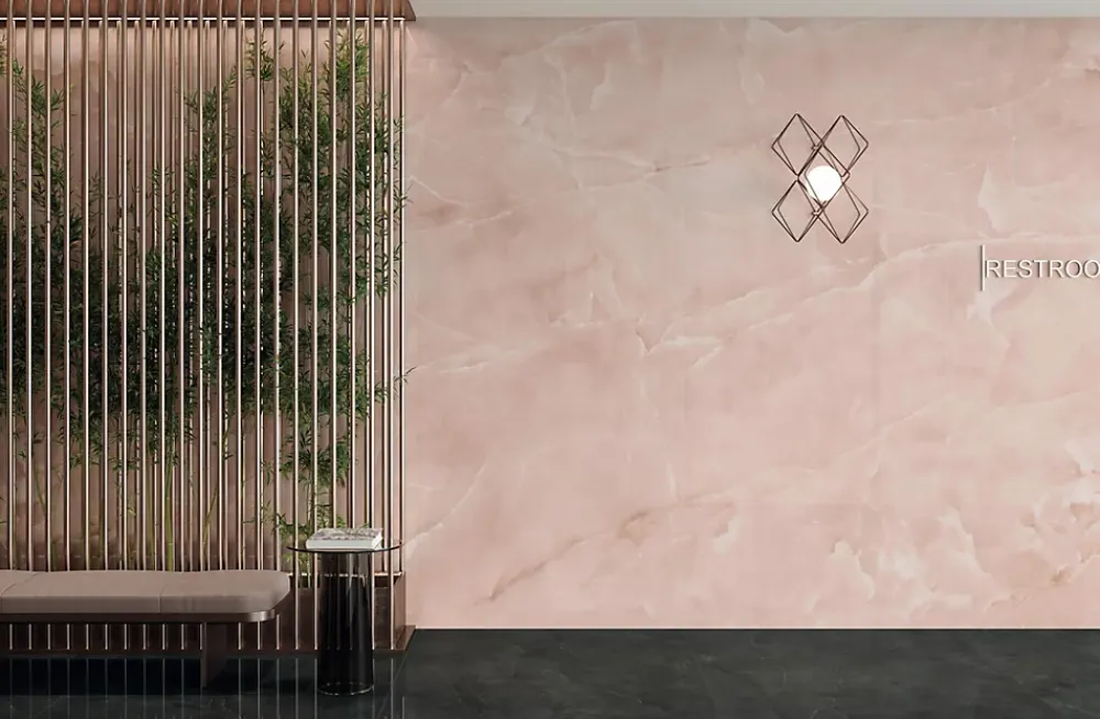 Ro'Ma Carrelage Carrelage effet Onyx Rose Quartz 278x120x0,6 cm Brillant Nerolio - Mur intérieur (vendu par carton de 3,336 m²) -- Carrelage Mural Effet Pierre