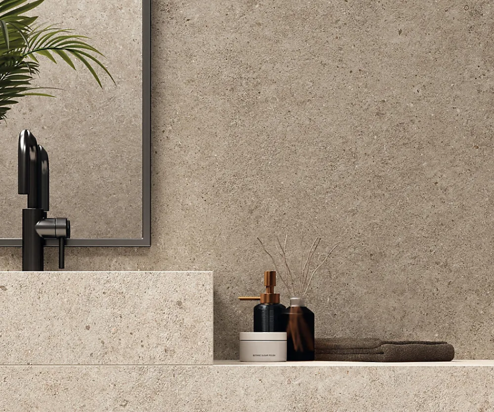 Ro'Ma Carrelage Carrelage effet Pierre Calcaire Grège 278x120x0,6 cm Mat Domella - Mur intérieur (vendu par carton de 3,336 m²) -- Carrelage Mural Effet Pierre