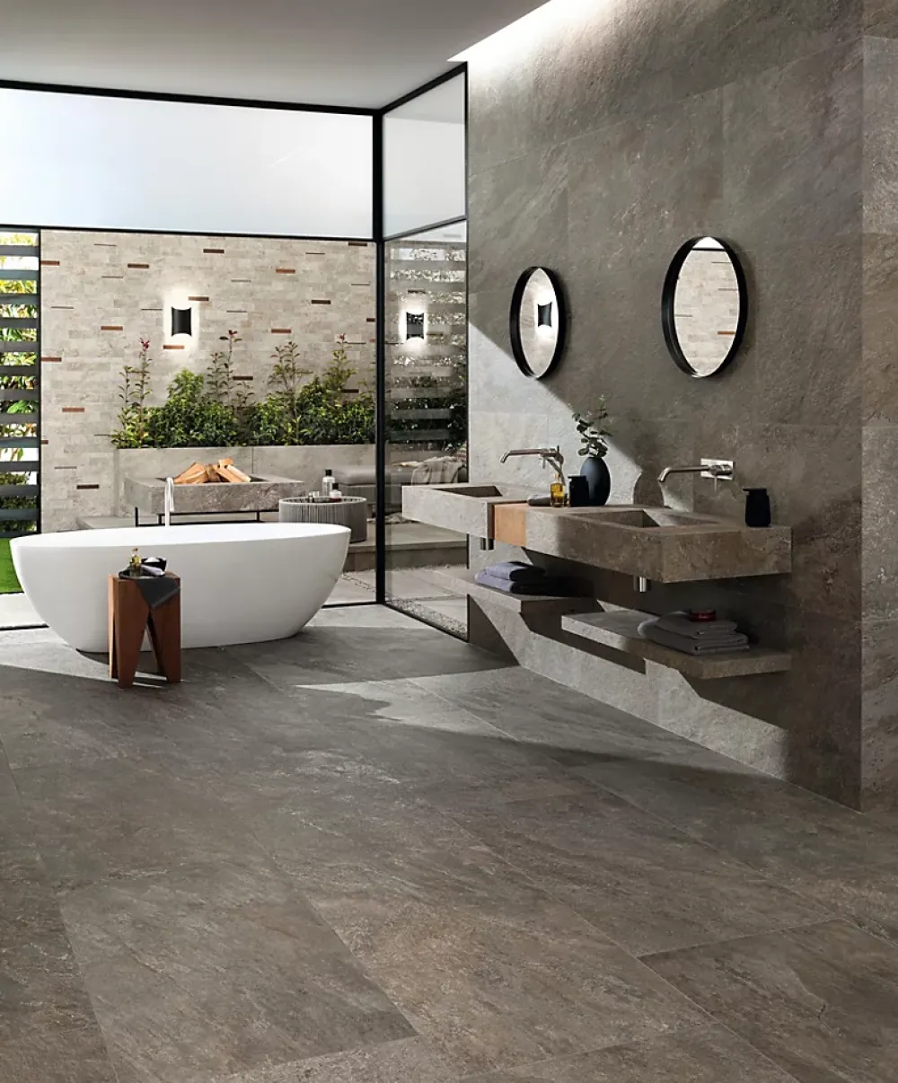 Ro'Ma Carrelage Carrelage effet Pierre Quartzite Gris Roche 120x60x0,9 cm Mat Salvero - Sol et mur intérieur (vendu par carton de 1,44 m²) - RO'MA- Carrelage Sol Effet Pierre