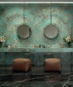 Ro'Ma Carrelage Carrelage effet Pierre Vert Amazonite 278x120x0,6 cm Brillant Florenza - Mur intérieur (vendu par carton de 3,336 m²) - RO'MA CARR- Carrelage Mural Effet Pierre