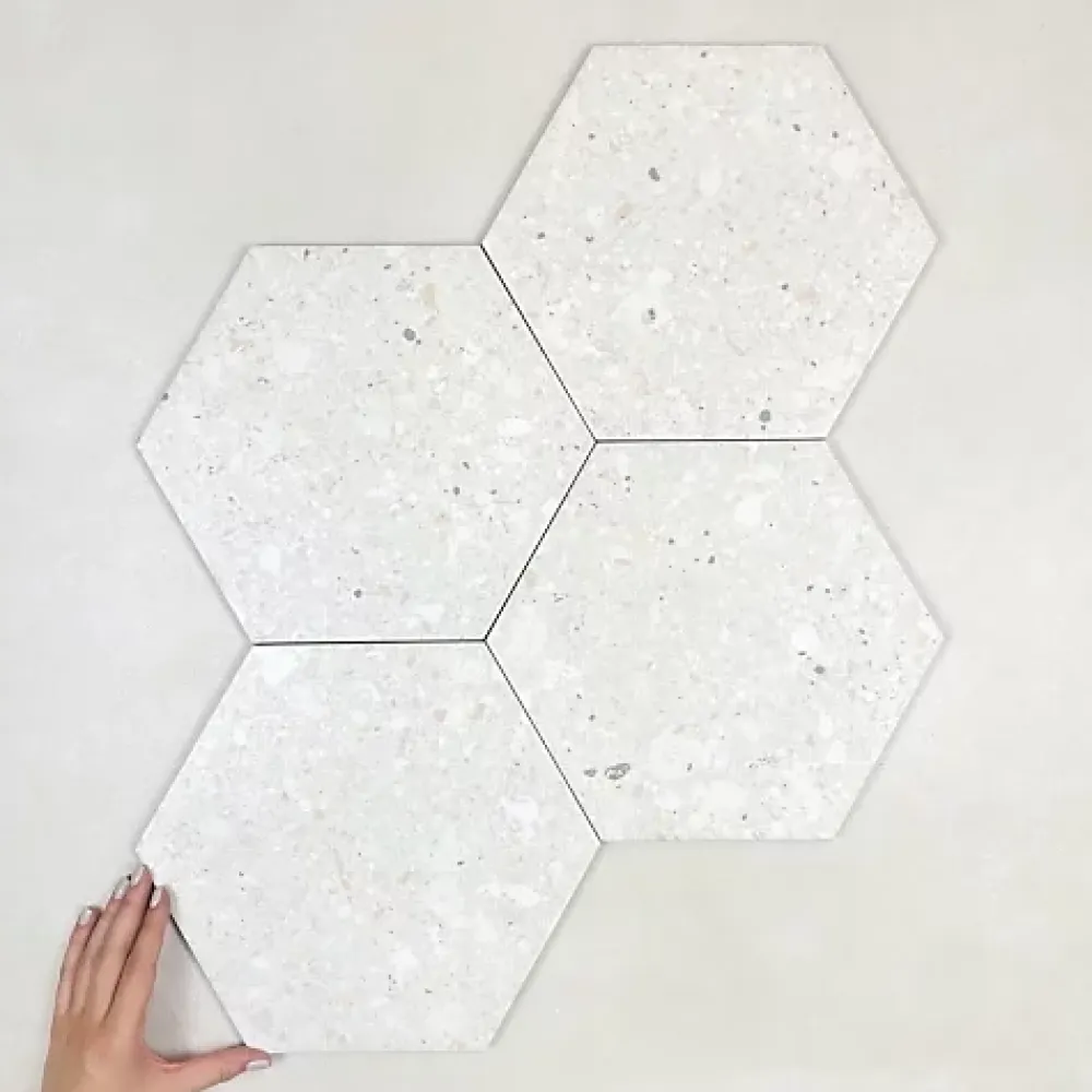 Les Carreaux De Jean Carrelage Effet Terrazzo Hexagonal AROUSA 25,8x29 Blanco - Les Carreaux de Jean- Carrelage Sol Effet Terrazzo|Carrelage Sol Pour Cuisine