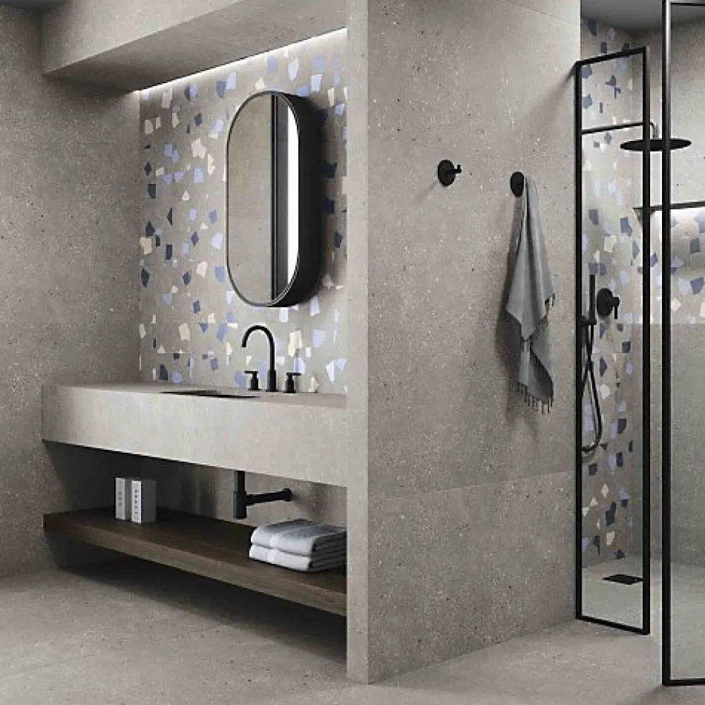 Les Carreaux De Jean Carrelage Sol Effet Terrazzo<Carrelage Effet Terrazzo RICETTA 90x90 Rectifié Cenere - Les Carreaux de Jean