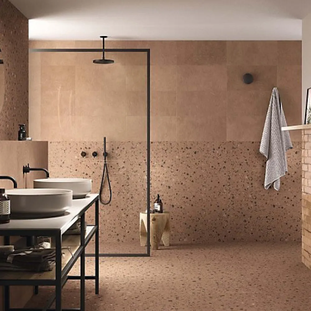 Gioia Materia Carrelage effet Terrazzo COCCIO 60x60 rectifié Terra - Les Carreaux de Jean- Carrelage Sol Effet Terrazzo