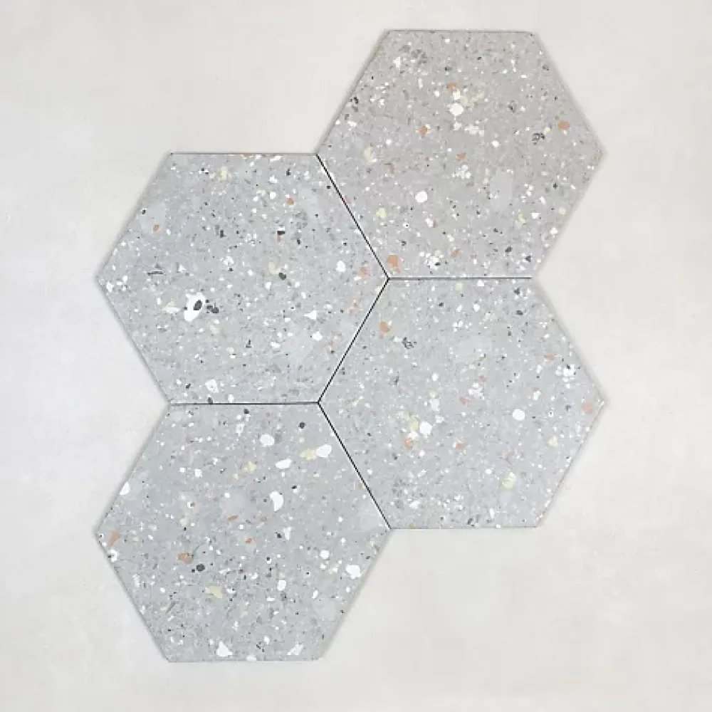 Les Carreaux De Jean Carrelage Sol Effet Terrazzo|Carrelage Sol Pour Cuisine<Carrelage Effet Terrazzo Hexagonal AROUSA 25,8x29 Gris - Les Carreaux de Jean