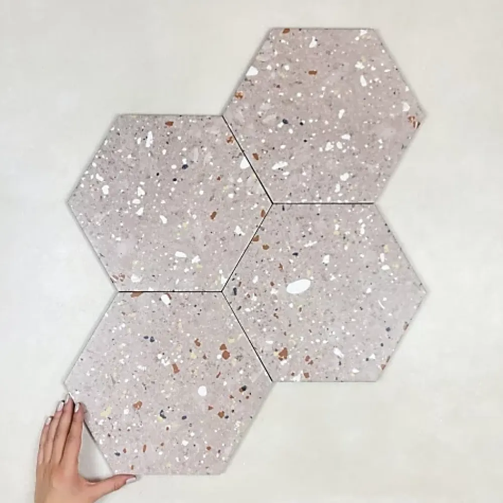 Les Carreaux De Jean Carrelage Sol Effet Terrazzo<Carrelage Effet Terrazzo Hexagonal AROUSA 25,8x29 Rosa - Les Carreaux de Jean
