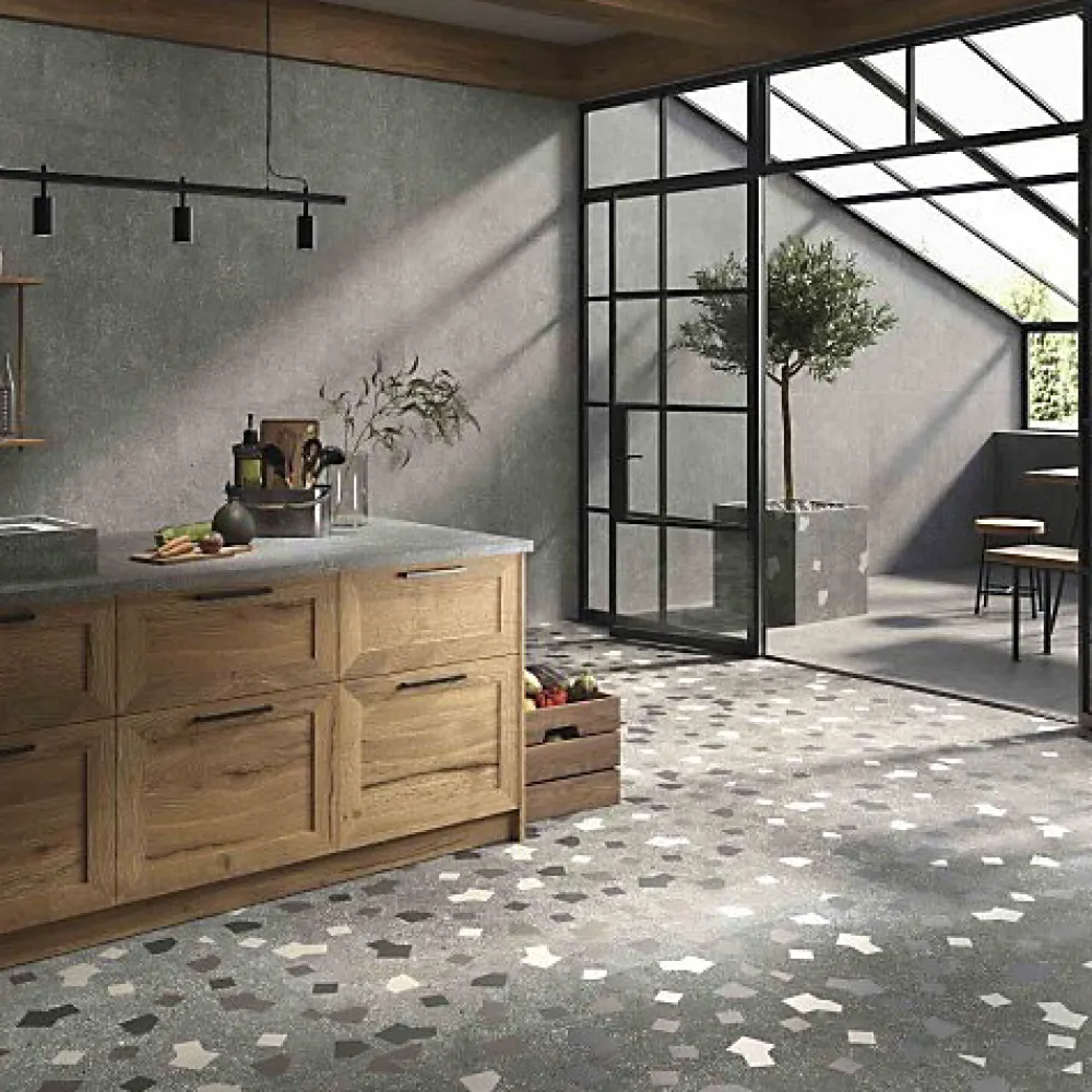 Les Carreaux De Jean Carrelage Sol Effet Terrazzo<Carrelage Effet Terrazzo RICETTA 90x90 Rectifié Graphite - Les Carreaux de Jean
