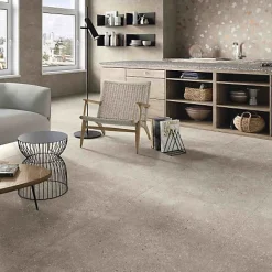 Les Carreaux De Jean Carrelage Effet Terrazzo RICETTA 90x90 Rectifié Tortora - Les Carreaux de Jean- Carrelage Sol Effet Terrazzo