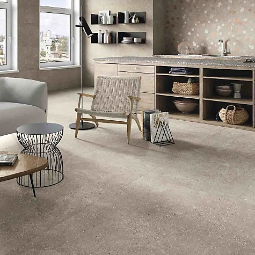 Les Carreaux De Jean Carrelage Effet Terrazzo RICETTA 90x90 Rectifié Tortora - Les Carreaux de Jean- Carrelage Sol Effet Terrazzo