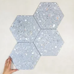 Les Carreaux De Jean  Carrelage Sol Effet Terrazzo|Carrelage Sol Pour Cuisine<Carrelage Effet Terrazzo Hexagonal AROUSA 25,8x29 Azul - Les Carreaux de Jean