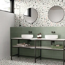 Les Carreaux De Jean  Carrelage effet Terrazzo Vert STAY 20x20 Green - Les Carreaux de Jean- Carrelage Sol Pour Cuisine|Carrelage Sol Effet Terrazzo