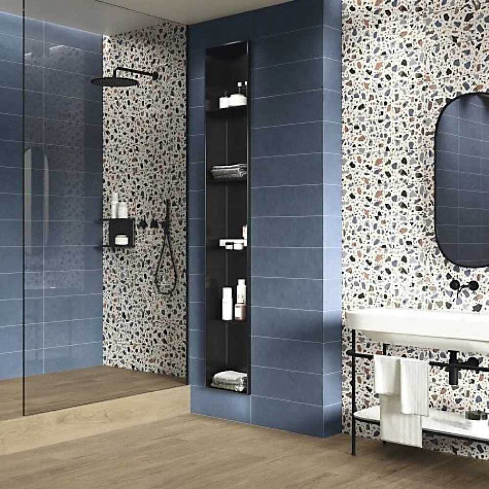 Les Carreaux De Jean Carrelage effet Terrazzo Bleu STAY 20x20 Blue - Les Carreaux de Jean- Carrelage Sol Effet Terrazzo
