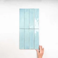 Les Carreaux De Jean  Faïence Pour Douche|Faïence Pour Salle De Bains<Carrelage Effet Zellige Bleu Ciel FUSION Acquamarina 6x25cm - Les Carreaux de Jean