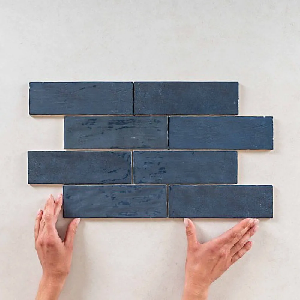 Gioia Materia Faïence Pour Cuisine|Faïence Pour Douche<Carrelage Effet Zellige Bleu Nuit LA RIVIERA 6,5x20 Blue Reef - Les Carreaux de Jean