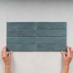 Gioia Materia Carrelage Effet Zellige Bleu ARGILE 6x24,6 Glacier - Les Carreaux de Jean- Faïence Pour Cuisine