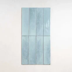 Les Carreaux De Jean  Carrelage Effet Zellige Bleu Ciel AGADIR - Agua 7x28 - Les Carreaux de Jean- Faïence Pour Douche|Faïence Pour Salle De Bains