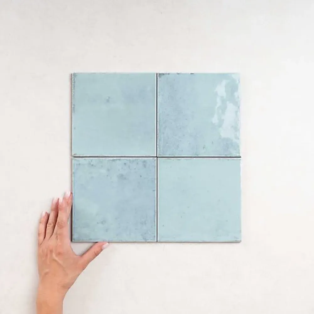 Les Carreaux De Jean Carrelage Effet Zellige Bleu Ciel AGADIR - Agua 14,7x14,7 - Les Carreaux de Jean- Faïence Pour Douche|Faïence Pour Salle De Bains