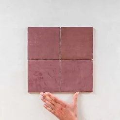 Gioia Materia Carrelage Effet Zellige Bordeaux LA RIVIERA 13,2x13,2 Juneberry - Les Carreaux de Jean- Faïence Pour Pièce À Vivre|Faïence Pour Cuisine