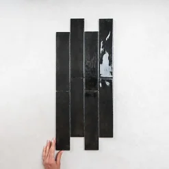 Les Carreaux De Jean  Carrelage Effet Zellige Noir FUSION Nero 6x25cm - Les Carreaux de Jean- Faïence Pour Salle De Bains