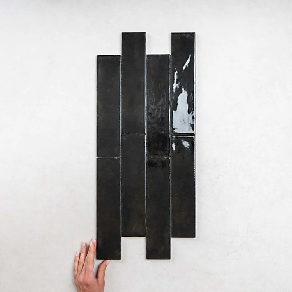 Les Carreaux De Jean Carrelage Effet Zellige Noir FUSION Nero 6x25cm - Les Carreaux de Jean- Faïence Pour Salle De Bains