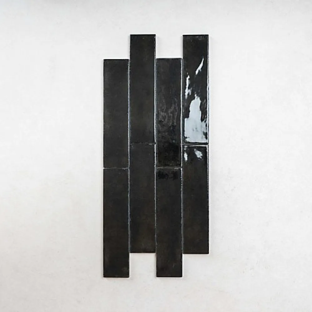 Les Carreaux De Jean Carrelage Effet Zellige Noir FUSION Nero 6x25cm - Les Carreaux de Jean- Faïence Pour Salle De Bains
