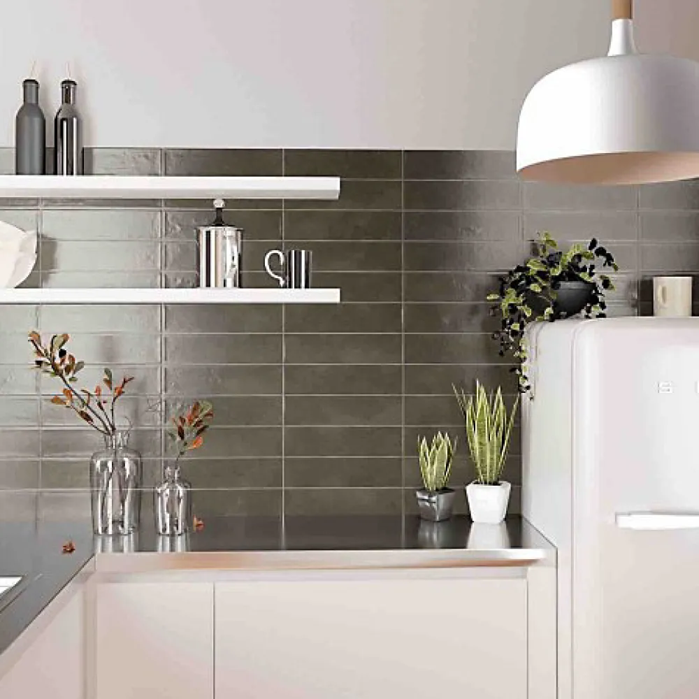 Les Carreaux De Jean Carrelage Effet Zellige NARA Noir Mate 7,5x30cm - Les Carreaux de Jean- Faïence Pour Salle De Bains