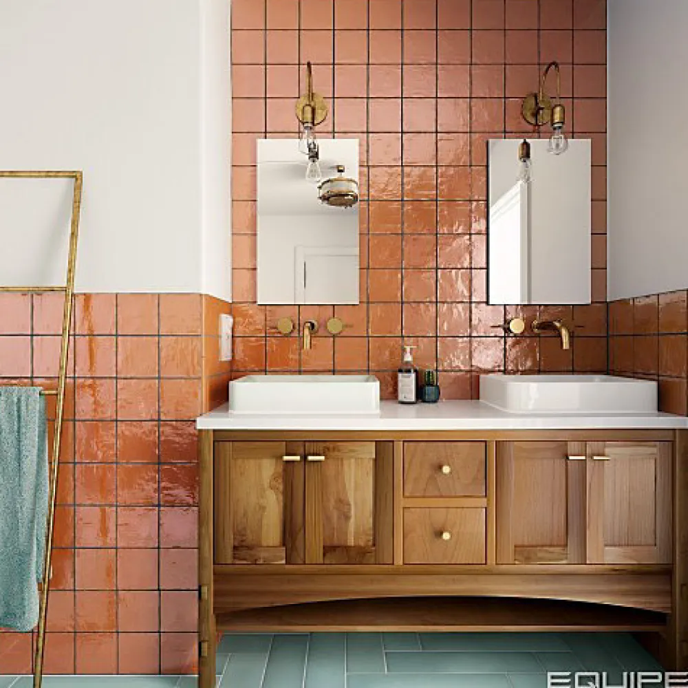 Gioia Materia Carrelage Effet Zellige Orange LA RIVIERA 13,2x13,2 Ginger - Les Carreaux de Jean- Faïence Pour Douche|Faïence Pour Cuisine