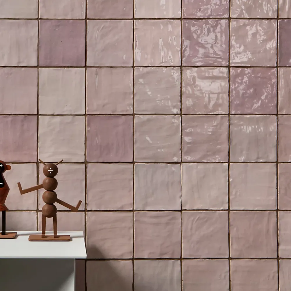 Ro'Ma Carrelage Carrelage effet Zellige Rose 10x10x0,85 cm Brillant Orisel - Mur intérieur -- Carrelage Mural Pour Douche|Carrelage Mural Uni