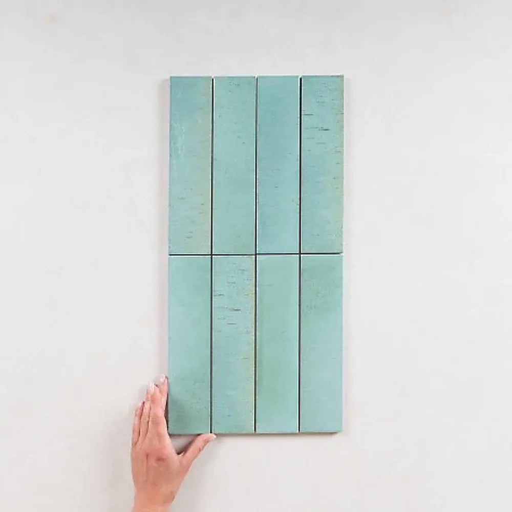 Les Carreaux De Jean Carrelage Effet Zellige TANGER 6x24 Turquoise - Les Carreaux de Jean- Faïence Pour Pièce À Vivre|Faïence Pour Salle De Bains