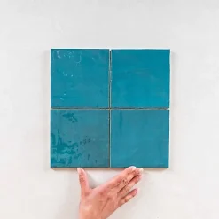 Gioia Materia Carrelage Effet Zellige Turquoise LA RIVIERA 13,2x13,2 Quetzal - Les Carreaux de Jean- Faïence Pour Salle De Bains